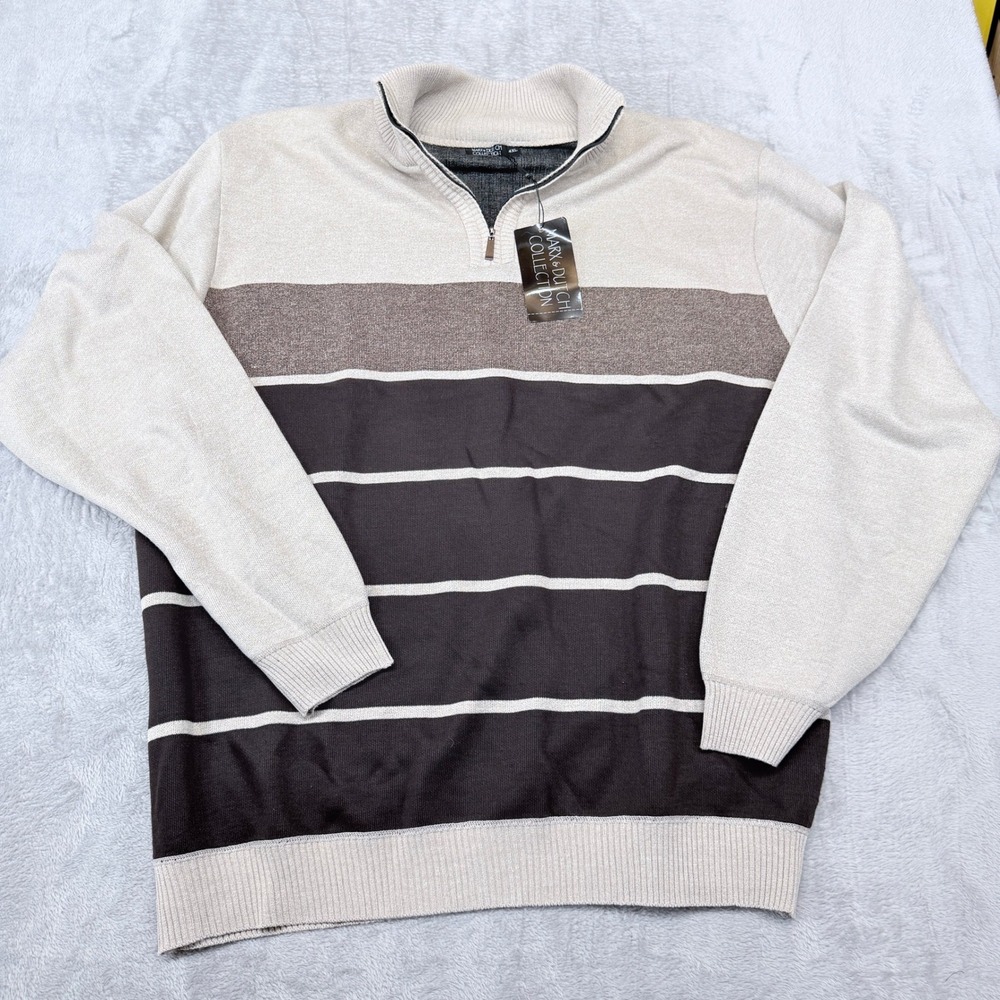 Marx & Dutch Collection Quarter Zip Sweater Men 4XL Striped Colorblock Beige NWT